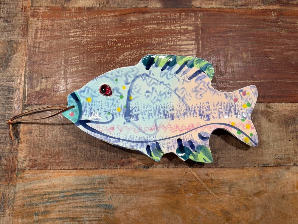 Vintage 1992 Jim Rice Signed Pottery Fish Wall Hanging Ceramic Coastal Art 15”